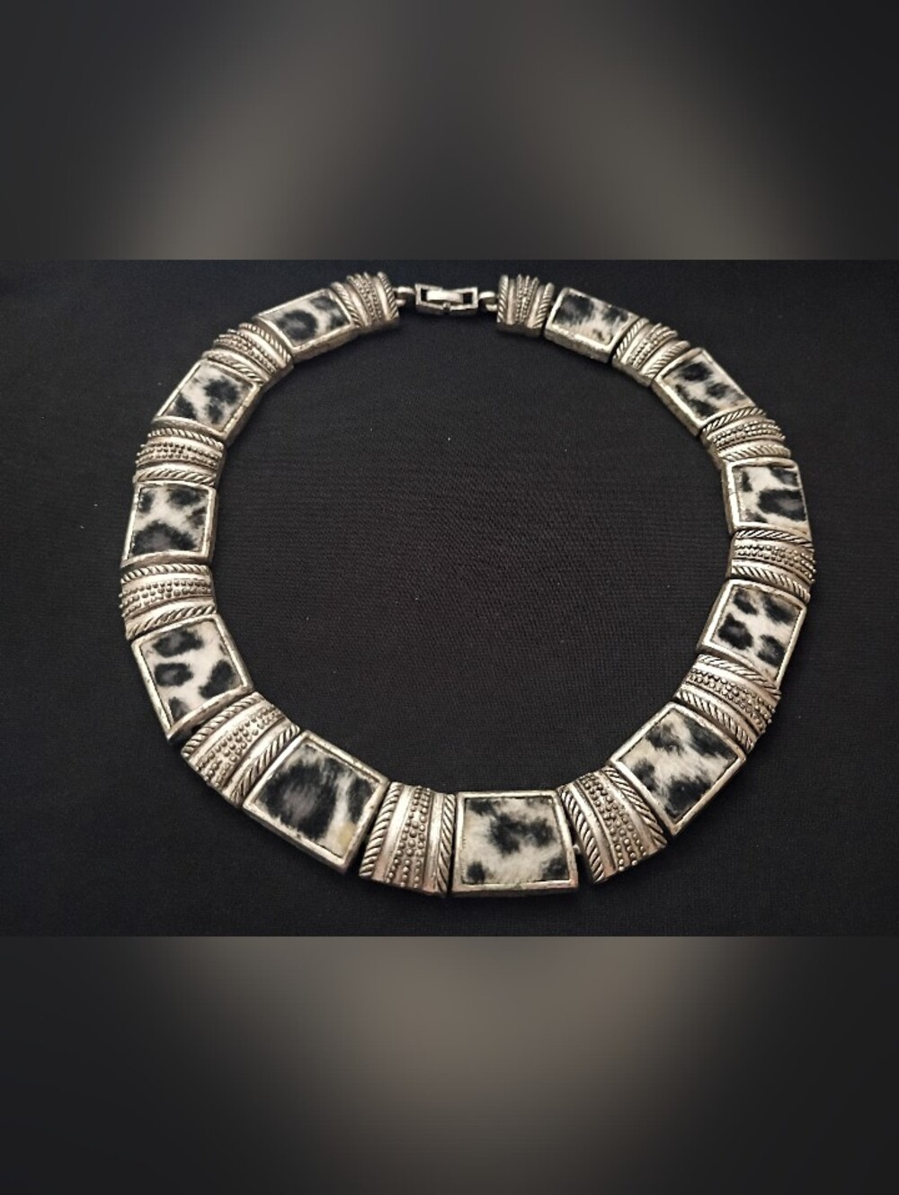 Stunning Vintage Leopard Faux Fur & Silver-tone Alloy Collar Necklace.